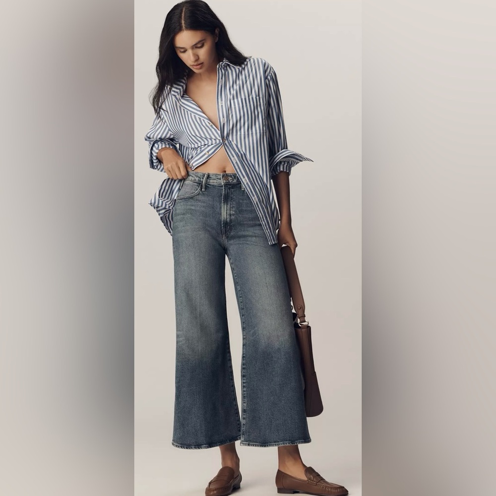 MOTHER THE HUSTLER ROLLER ANKLE HIGH-RISE WIDE-LEG JEANS